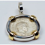 ANCIENT ROMAN SILVER COIN in 14KT GOLD & STERLING SILVER PENDANT A.D. 244-249